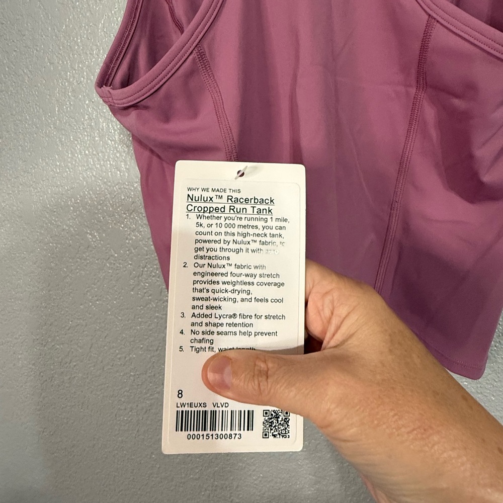 Lululemon Nulux Racerback Cropped Run Tank size 8 velvet dust - Picture 5 of 5